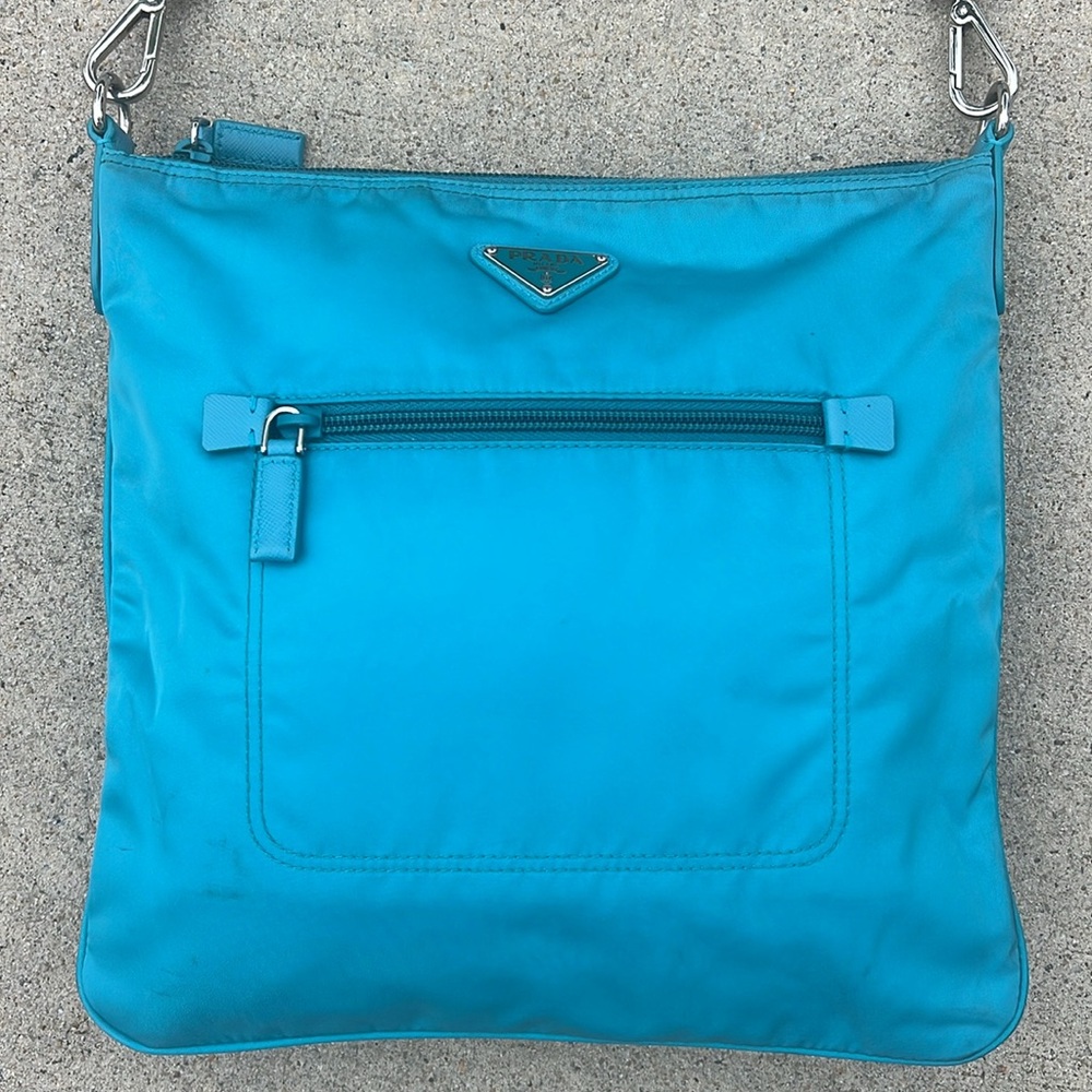 Prada Front Pocket Messenger Bag Tessuto Medium Crossbody teal - Picture 4 of 16